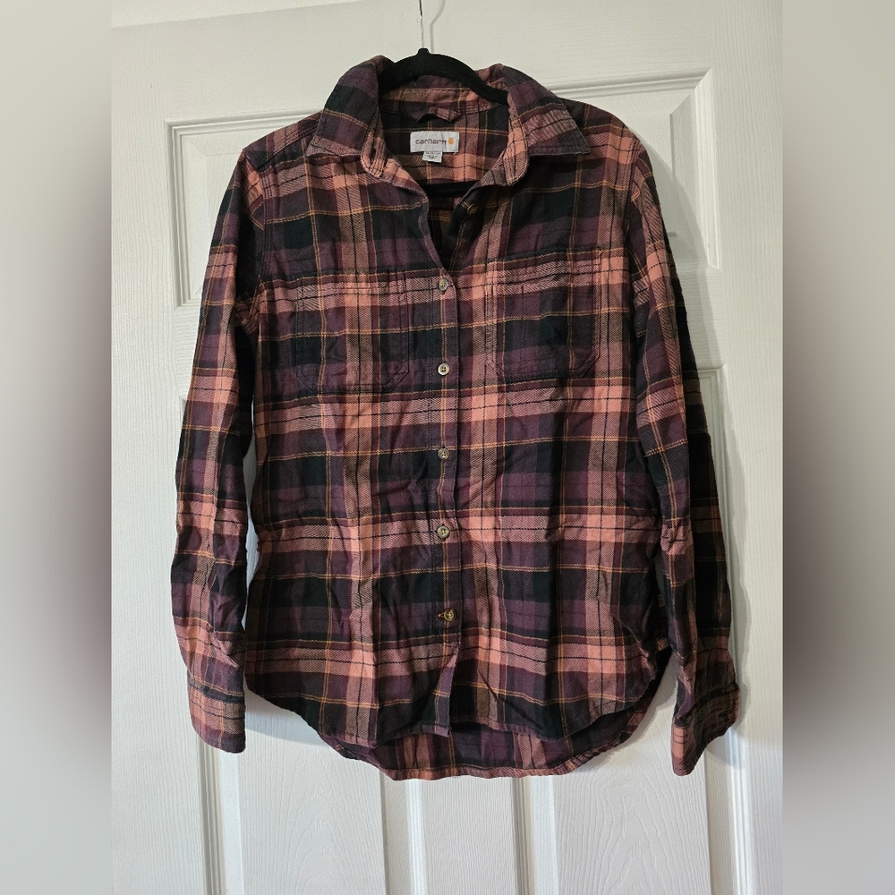 Carhartt Purple, Pink And Black Flannel Button Down.